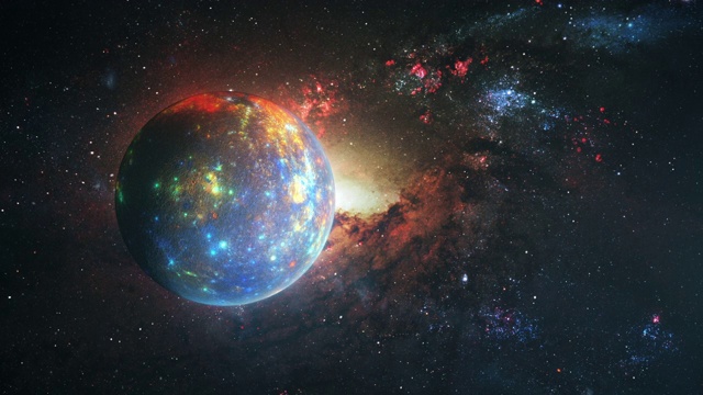 未来行星水星与发光的外星光