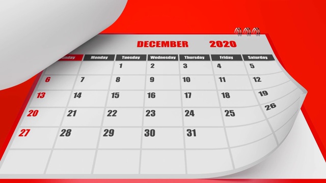 翻页日历2020年在红色的背景