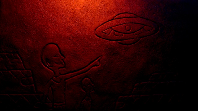 外星人飞船在寺庙古代雕刻