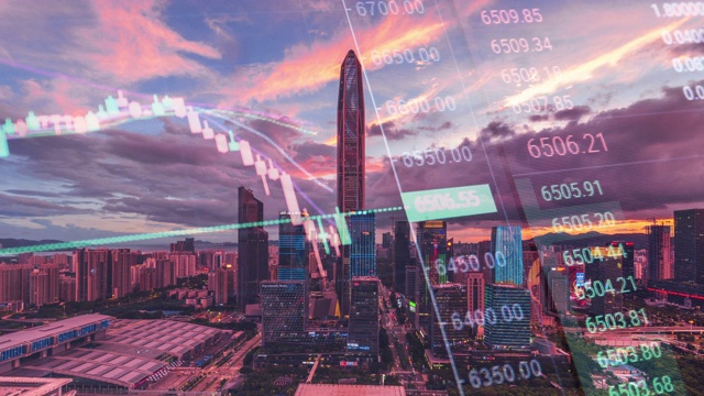 详情图-T/L,WS,HA深圳金融区天际线从黄昏到夜晚和股票金融概念延时/中国广东省深圳