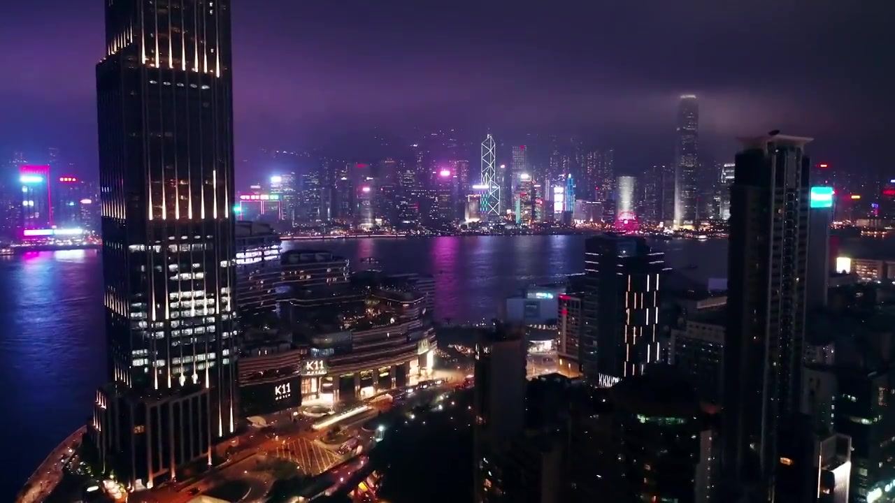 詳情圖-無人機(jī)拍攝的香港九龍城夜景