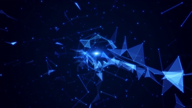 多边形抽象背景用点和线连接。技术网络数据连接。未来网络空间的动画在蓝色背景。