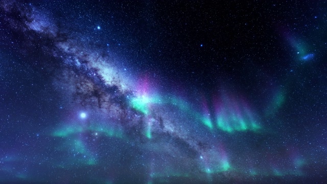 美丽的延时北极光映衬着星空，4K