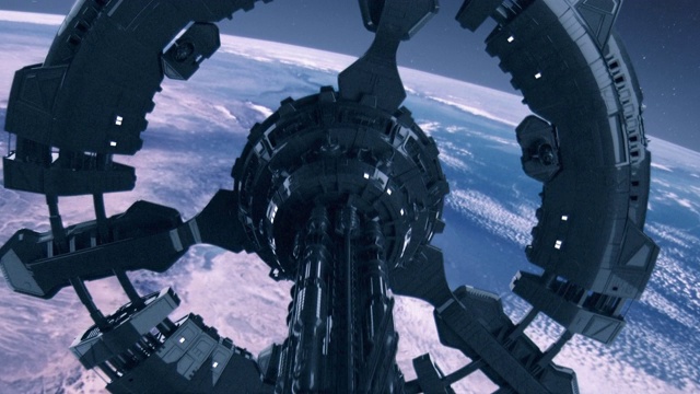 地球轨道上的空间站。太空探索。