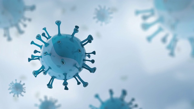 详情图-白蓝色背景上漂浮着冠状病毒和细菌颗粒