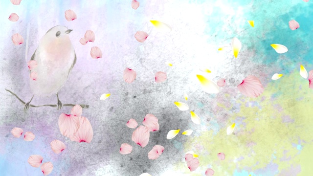 詳情圖-春色的動(dòng)畫，粉紅色的花瓣和小鳥
