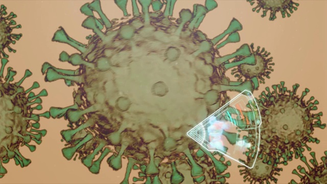 冠状病毒绿色微生物在浅棕色背景上传播-特写镜头
