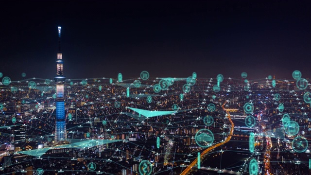 详情图-全球通信技术和夜晚东京城市