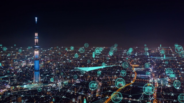 详情图-全球通信技术和夜晚东京城市
