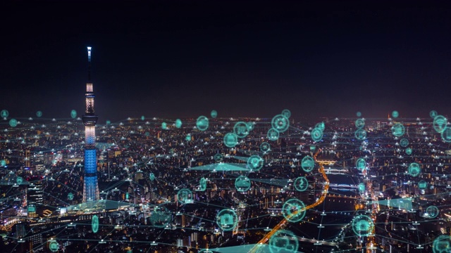 详情图-全球通信技术和夜晚东京城市