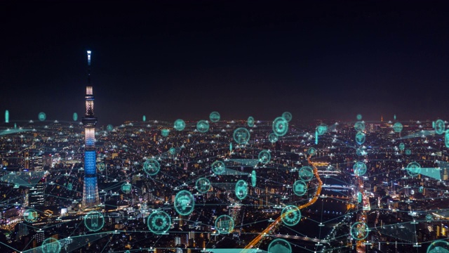 详情图-全球通信技术和夜晚东京城市