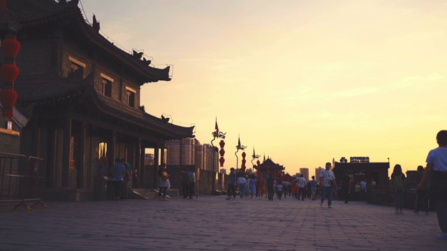 西安城墙日落，西安，陕西，中国