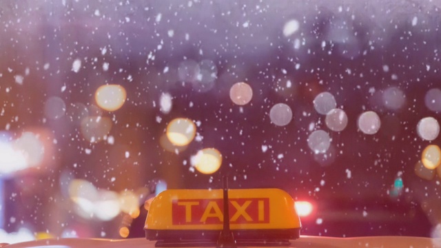 詳情圖-雪下出租車車頂下的夜景