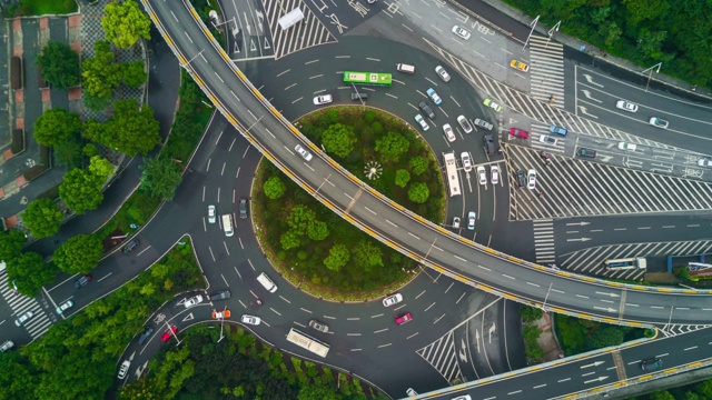 中國日時間武漢市著名交通路口航拍全景圖4k時間延時