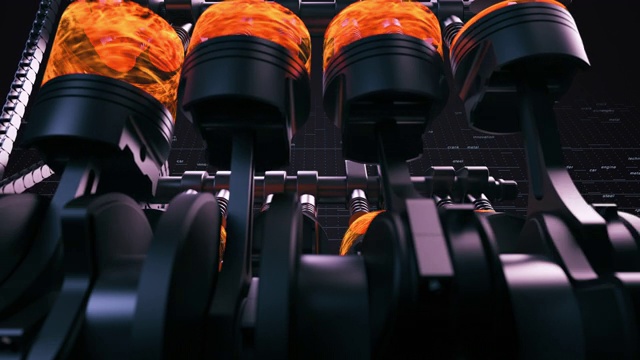 详情图-强大的V8,3D汽车引擎工作。运动中的活塞和曲轴。