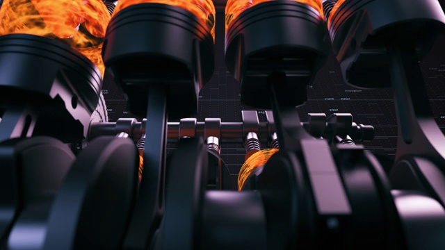 详情图-强大的V8,3D汽车引擎工作。运动中的活塞和曲轴。