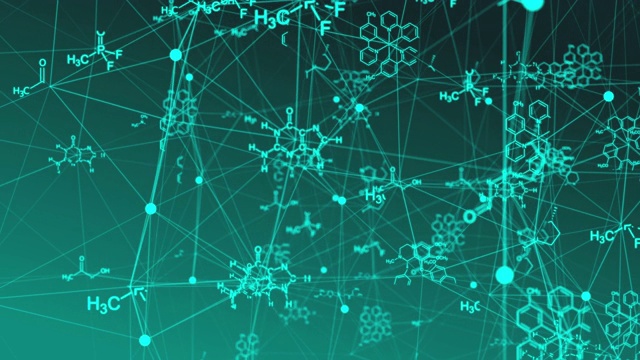化学公式移动在空间、科学和数学研究和发展的概念。视频循环