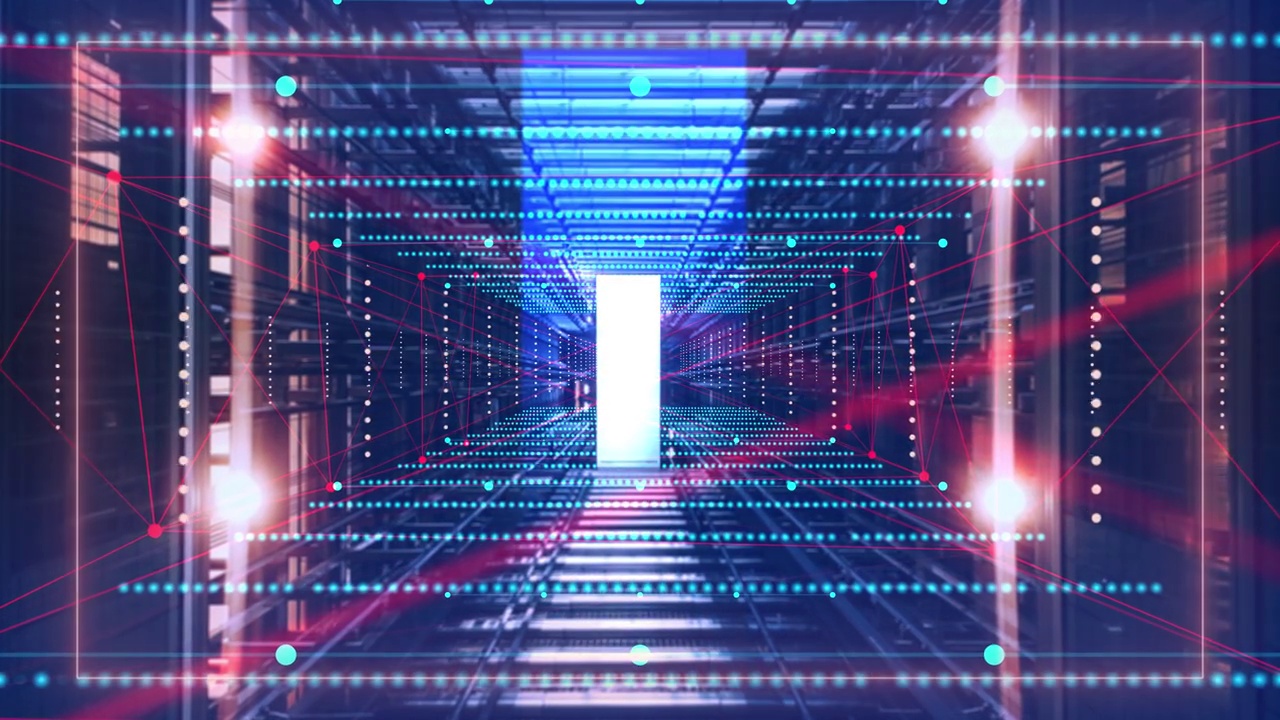 4K -信息流的数字化。网络，网络，互连的数据传输位。数字服务器背景