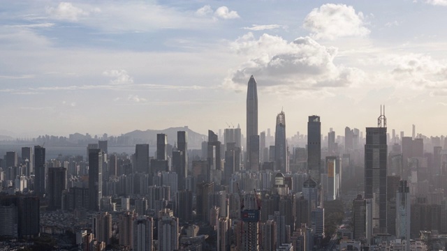 T/L HA MS PAN深圳CBD天际线移动云延时/中国广东省深圳