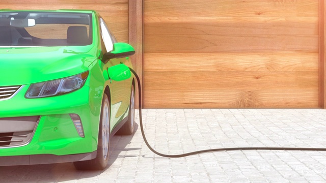 詳情圖-綠色電動汽車充電在家正面透視閃光3D動畫