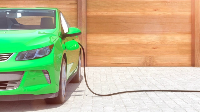詳情圖-綠色電動汽車充電在家正面透視閃光3D動畫