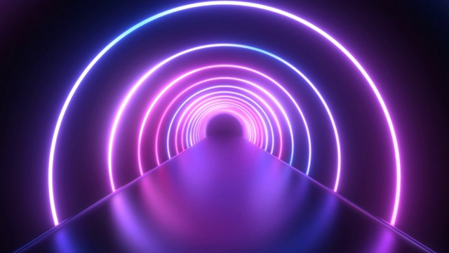 未来霓虹激光环紫外荧光灯隧道- 4K无缝环运动背景动画