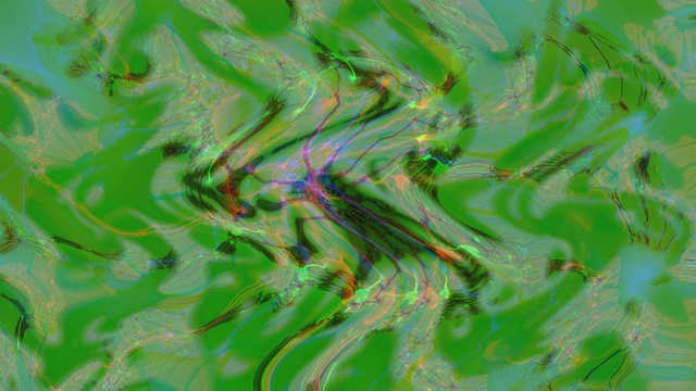 一种微小的生物病毒，在粘稠的绿色液体中波动