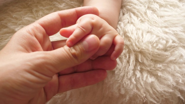 抱着新生婴儿的小手