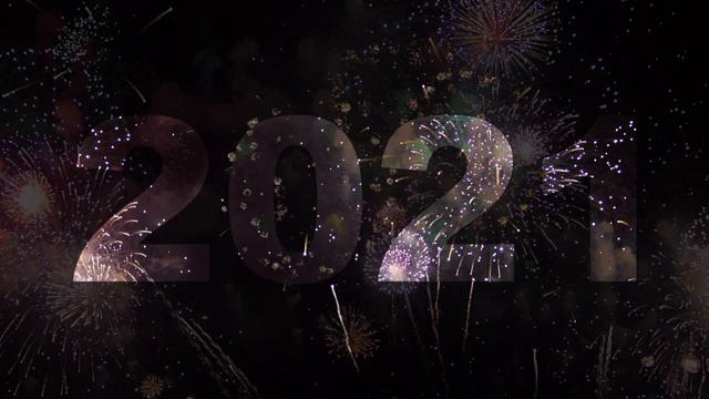 詳情圖-“2021年新年快樂(lè)”的文字出現(xiàn)在精彩的煙花前，“2021年煙花表演”