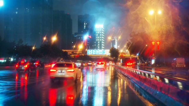 详情图-雨夜透过汽车挡风玻璃