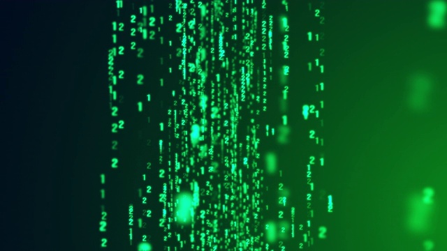 數(shù)字二進制碼矩陣落在綠色背景上的推入