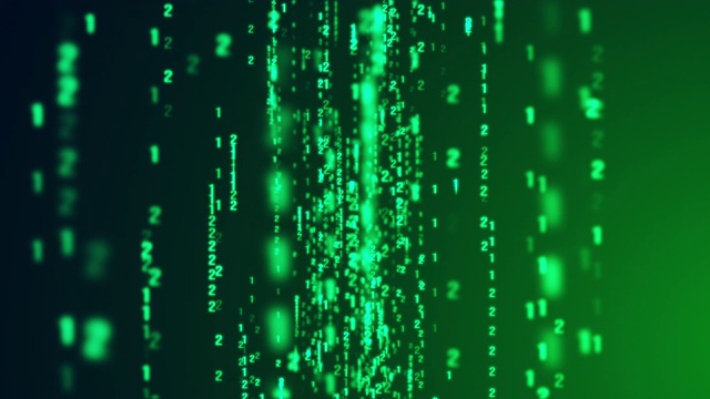 详情图-数字二进制码矩阵落在绿色背景上的推入