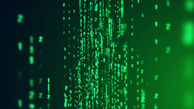 详情图-数字二进制码矩阵落在绿色背景上的推入