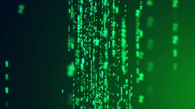 详情图-数字二进制码矩阵落在绿色背景上的推入