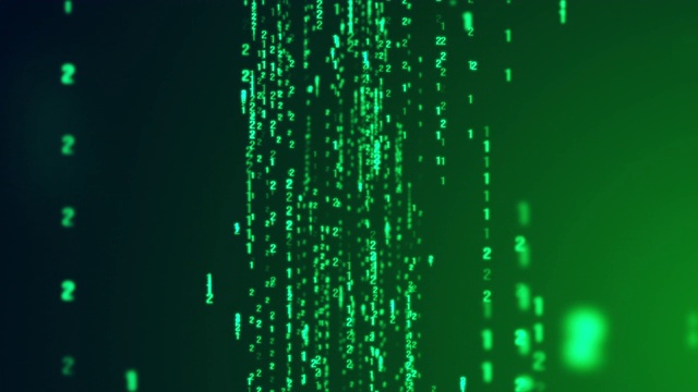 详情图-数字二进制码矩阵落在绿色背景上的推入