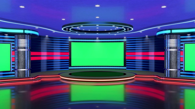 詳情圖-電視演播室，虛擬演播室。理想的綠色絲網(wǎng)合成。跟蹤標(biāo)記提供了運動和屏幕提取。