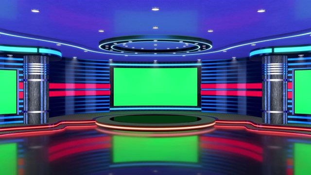 詳情圖-電視演播室，虛擬演播室。理想的綠色絲網(wǎng)合成。跟蹤標(biāo)記提供了運動和屏幕提取。