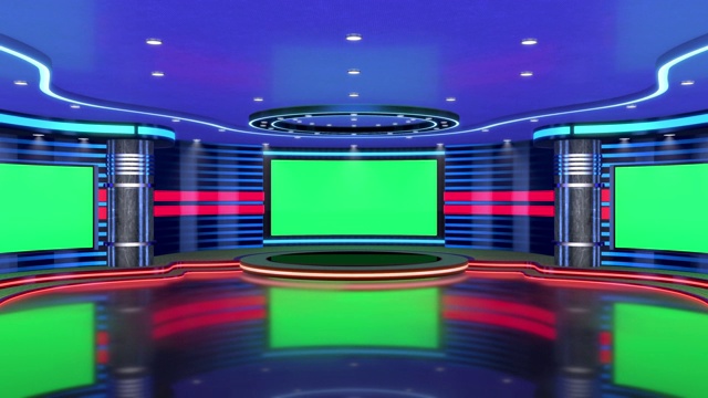 詳情圖-電視演播室，虛擬演播室。理想的綠色絲網(wǎng)合成。跟蹤標(biāo)記提供了運動和屏幕提取。