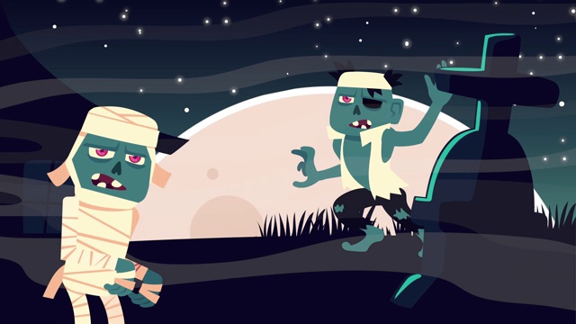 詳情圖-萬(wàn)圣節(jié)動(dòng)畫與木乃伊和僵尸