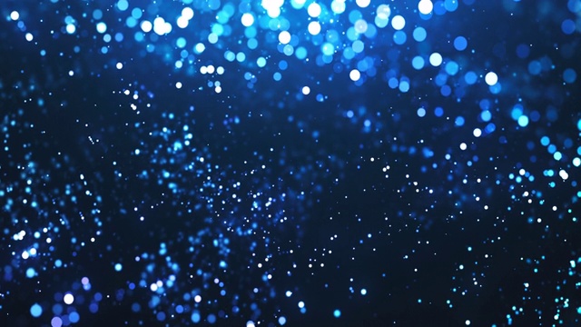 散焦粒子在慢动作-蓝色，水，雨，雪-抽象背景动画-可循环