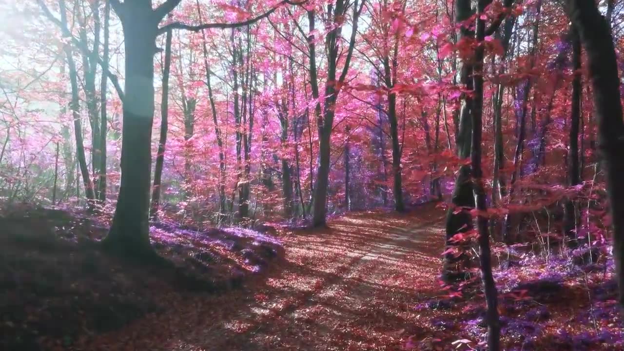 详情图-慢动作视频的阳光在一个超现实的紫色森林