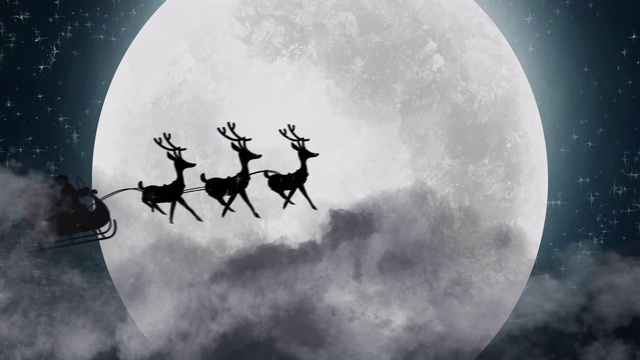 詳情圖-圣誕老人的剪影在馴鹿拉雪橇對(duì)月亮