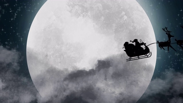 詳情圖-圣誕老人的剪影在馴鹿拉雪橇對(duì)月亮