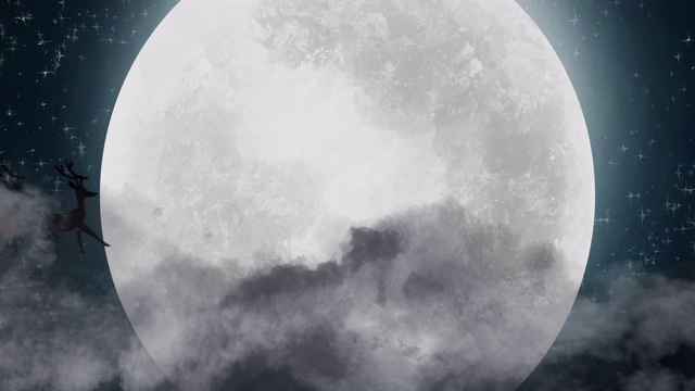 詳情圖-圣誕老人的剪影在馴鹿拉雪橇對(duì)月亮