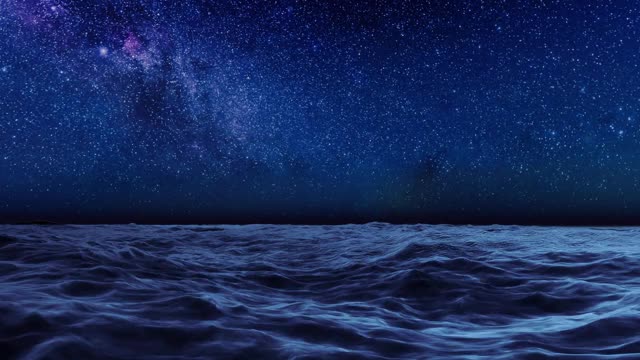 星空与银河在海洋表面的3D动画