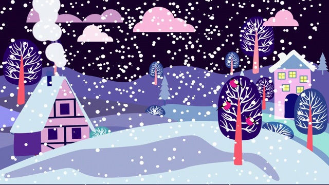 詳情圖-冬季鄉(xiāng)村夜景和降雪動畫。
