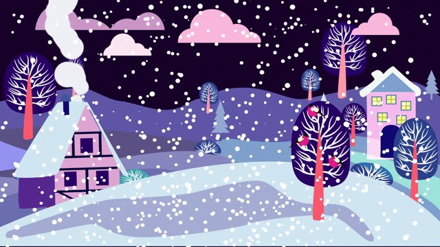 詳情圖-冬季鄉(xiāng)村夜景和降雪動畫。