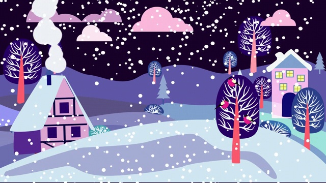 詳情圖-冬季鄉(xiāng)村夜景和降雪動畫。