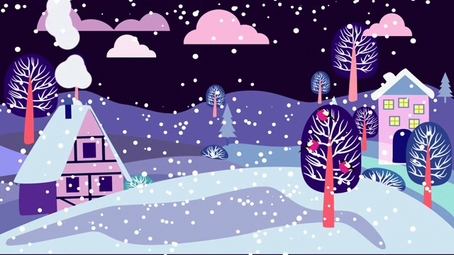 詳情圖-冬季鄉(xiāng)村夜景和降雪動畫。