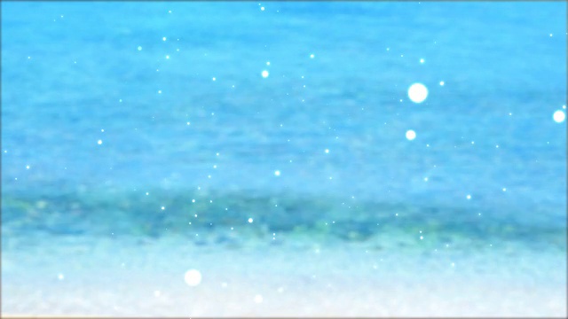 辉光散景粒子飞行模糊波海滩和清澈的海水背景